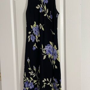 Floral Sleeveless Dress - Black and Purple